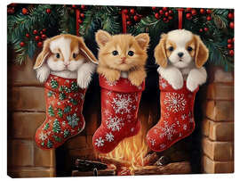 Canvas print Cute Pets in Christmas Stockings - TAlex