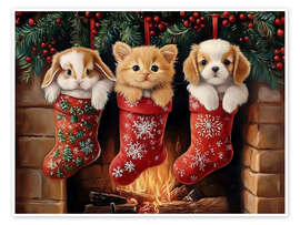 Wall print Cute Pets in Christmas Stockings - TAlex