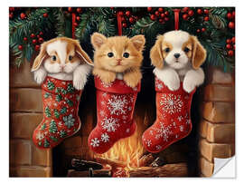 Wandsticker Süße Haustiere in Weihnachtsstrümpfen - TAlex