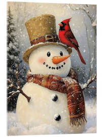 Tableau en verre acrylique Christmas Snowman with Cardinal