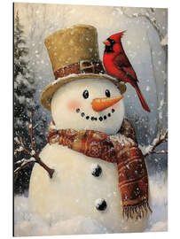 Aluminiumtavla Christmas Snowman with Cardinal