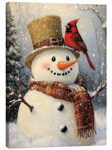 Quadro em tela Christmas Snowman with Cardinal