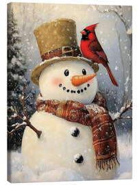 Obraz na płótnie Christmas Snowman with Cardinal
