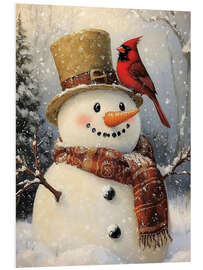 Hartschaumbild Weihnachtsschneemann mit Kardinal