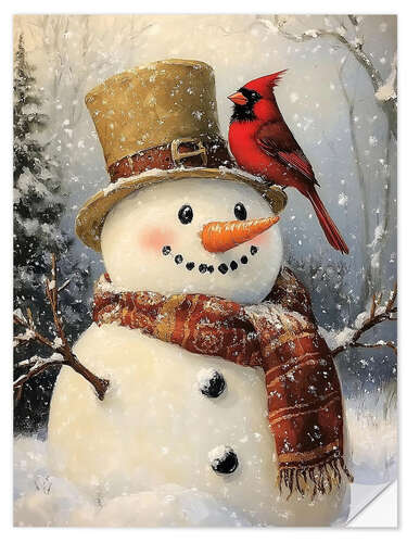 Vinilo para la pared Christmas Snowman with Cardinal