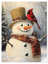 Vinilo para la pared Christmas Snowman with Cardinal