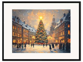 Gerahmter Kunstdruck Weihnachtsbaum am Marktplatz