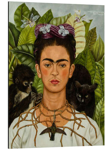 Alumiinitaulu Self-Portrait With Thorn Necklace and Hummingbird, 1940