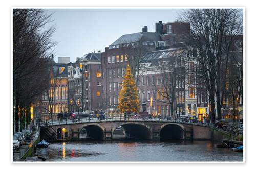 Poster Christmas tree on a bridge in Amsterdam