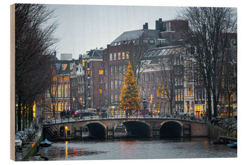 Print på træ Christmas tree on a bridge in Amsterdam