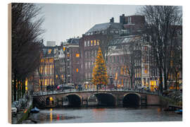 Print på træ Christmas tree on a bridge in Amsterdam - George Pachantouris