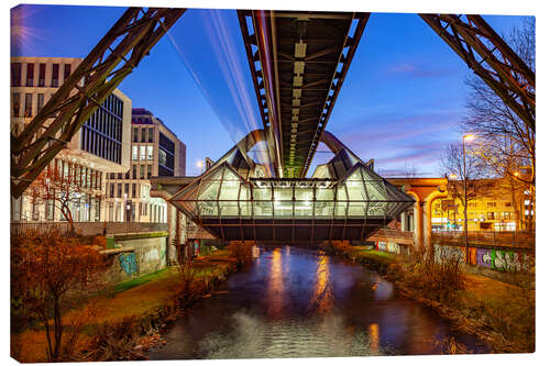 Canvas print Wuppertal suspension railway at night