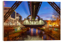 Holzbild Wuppertaler Schwebebahn bei Nacht - Peter Schickert