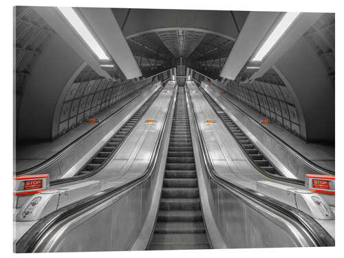 Stampa su vetro acrilico Escalator at subway station in London