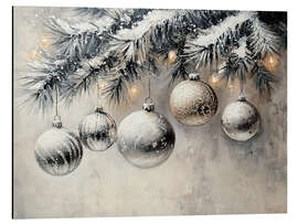 Alubild Weihnachtsschmuck auf Tannenzweig