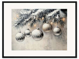 Gerahmter Kunstdruck Weihnachtsschmuck auf Tannenzweig - TAlex