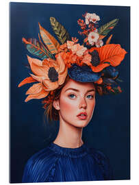 Acrylic print Woman with floral hat