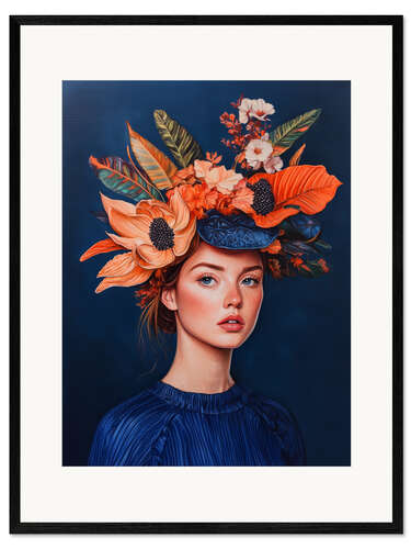 Framed art print Woman with floral hat