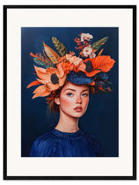 Stampa artistica con cornice Woman with floral hat