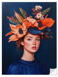 Wall sticker Woman with floral hat