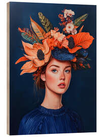 Tableau en bois Woman with floral hat