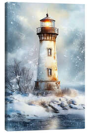 Canvastavla Old lighthouse in the snow - Peter Roder