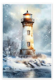 Poster Old lighthouse in the snow