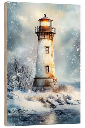 Wood print Old lighthouse in the snow