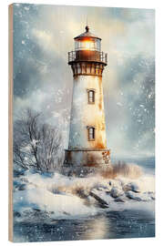 Print på træ Old lighthouse in the snow - Peter Roder