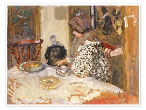 Plakat Woman with dog at the table