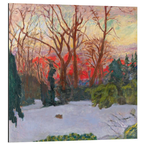 Tableau en aluminium Le Jardin sous la Neige, Soleil Couchant, 1910