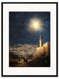 Gerahmter Kunstdruck Vintage Weihnachtskrippe, Stern über Bethlehem