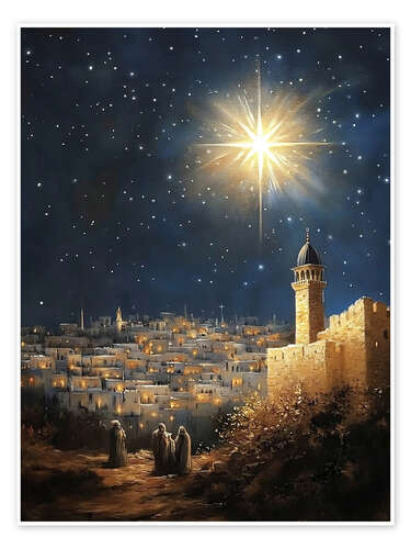 Poster Vintage Nativity Scene, Star of Bethlehem