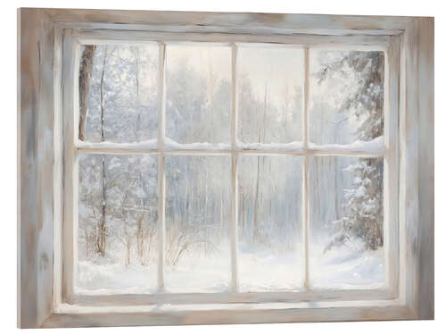 Acrylglasbild Fenster beim Winterwald