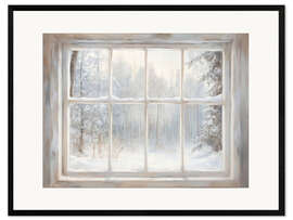 Gerahmter Kunstdruck Fenster beim Winterwald