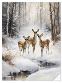 Autocolante decorativo Deers in Snowy Forest with Stream - TAlex