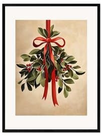 Gerahmter Kunstdruck Mistelzweig Vintage Weihnachtskunst