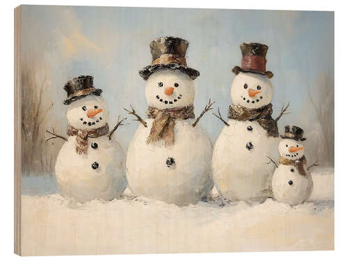 Wood print Snowman Family