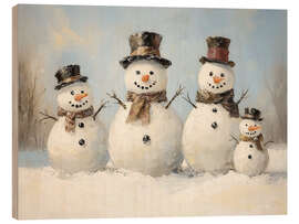 Wood print Snowman Family