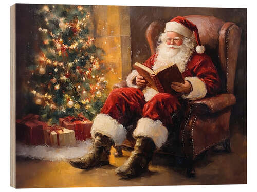 Print på træ Santa Claus reading at the Christmas tree