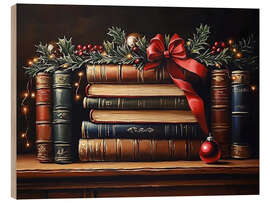 Wood print Vintage Christmas Books