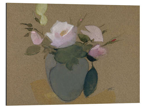 Obraz na aluminium Roses in a Blue green vase
