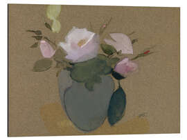 Obraz na aluminium Roses in a Blue green vase