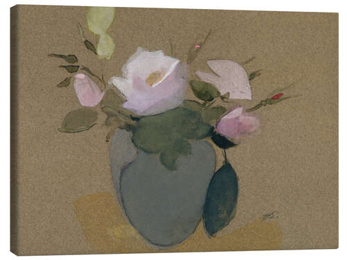 Leinwandbild Rose in un vaso verde blu