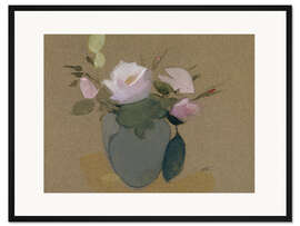 Gerahmter Kunstdruck Rose in un vaso verde blu