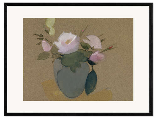 Framed art print Roses in a Blue green vase