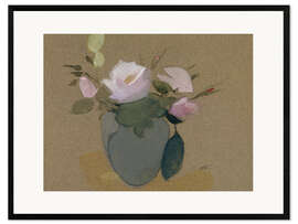 Impression artistique encadrée Roses in a Blue green vase