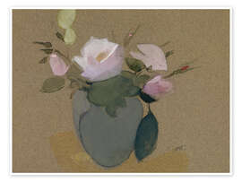 Reprodução Roses in a Blue green vase - Helene Schjerfbeck