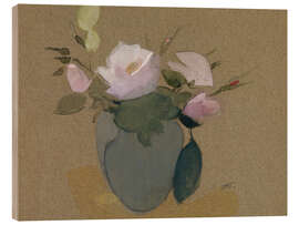 Trätavla Roses in a Blue green vase