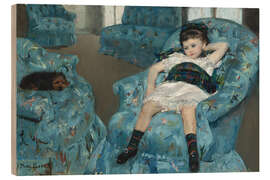 Trätavla Kleines Mädchen in einem blauen Sessel - Mary Stevenson Cassatt